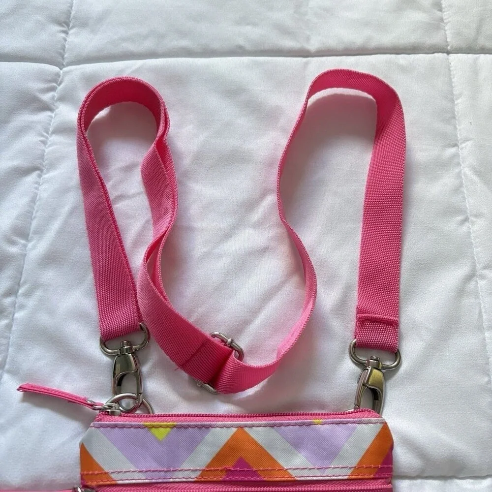 All For Color Womens Striped Crossbody Bag Adjustable Strap Pink Blue Zipper